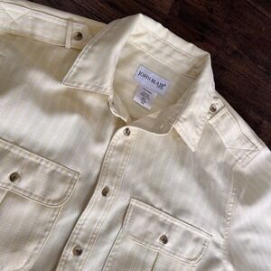 John Blair Leisure Shirt Mens M Yellow Polyester Safari Epaulets Pockets Vintage